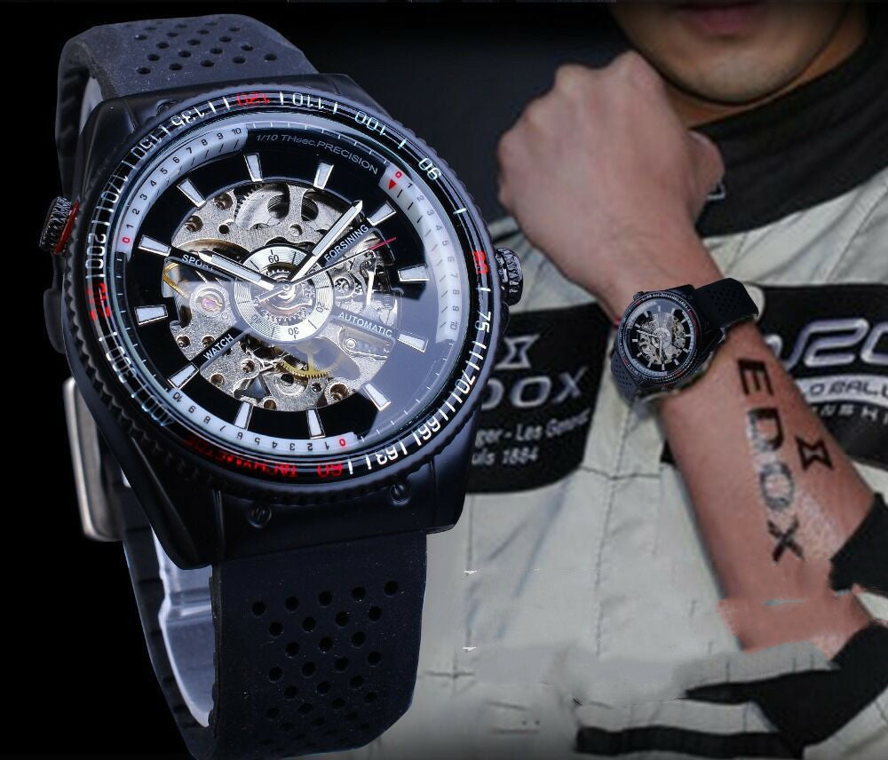 Automatic Hollow Mechanical Watch Men's Silicone Strap Watch