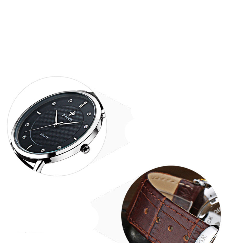 WWOOR Grip Love Thin Men's Watch Leather Strap Simple Dial