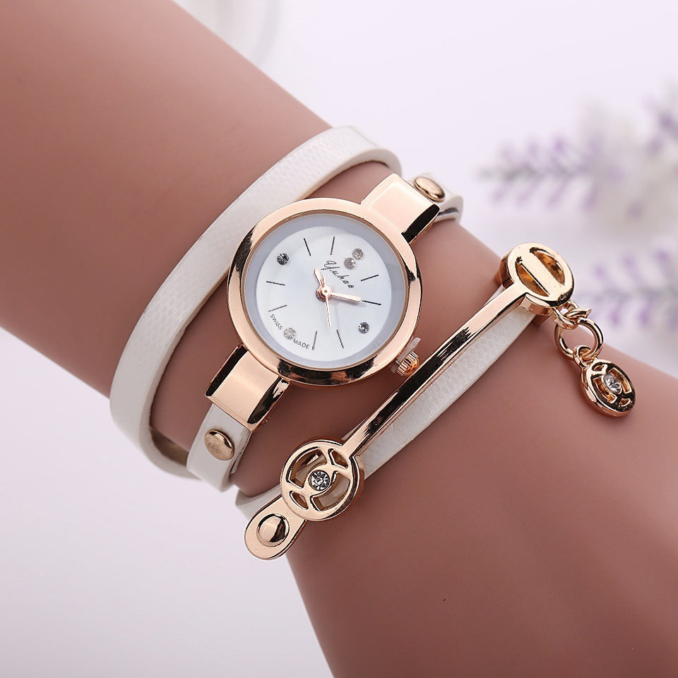 Angel Pendant Bracelet Watch Rhinestone PU Circle