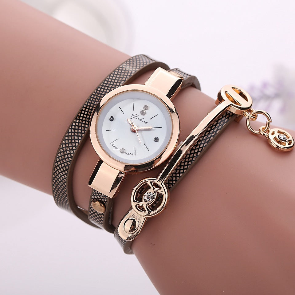 Angel Pendant Bracelet Watch Rhinestone PU Circle