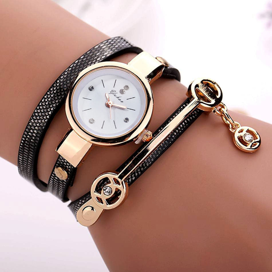 Angel Pendant Bracelet Watch Rhinestone PU Circle