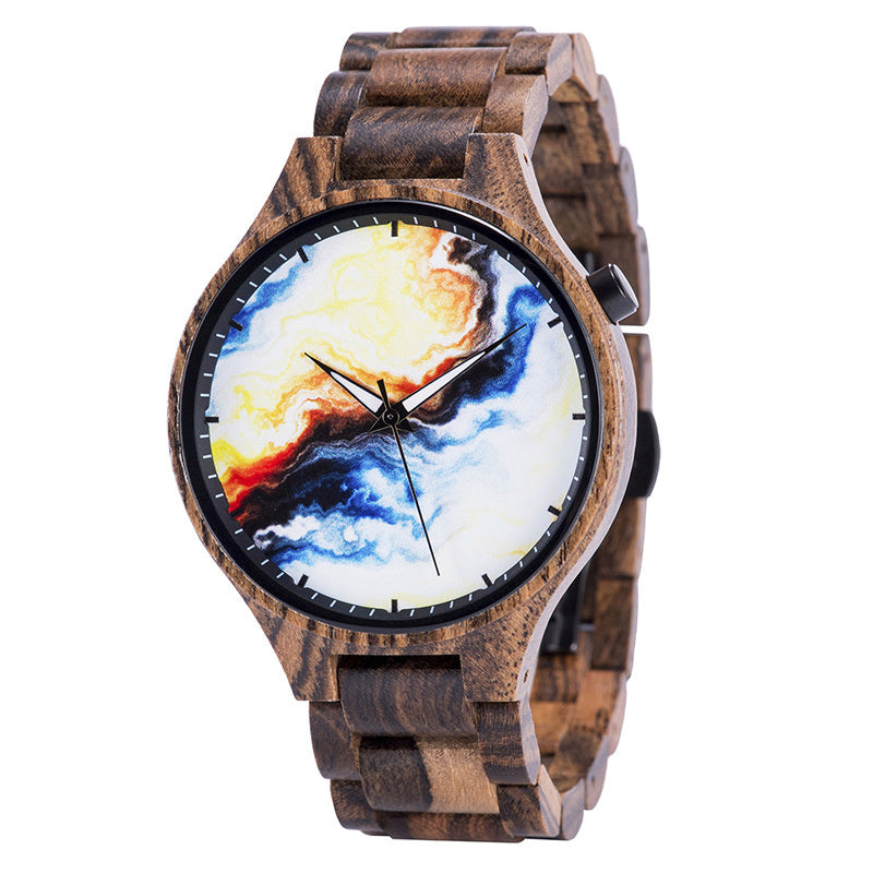 Wooden Watch Young Men's Ethnic Style And Landscape Painting Wooden Quartz Watch