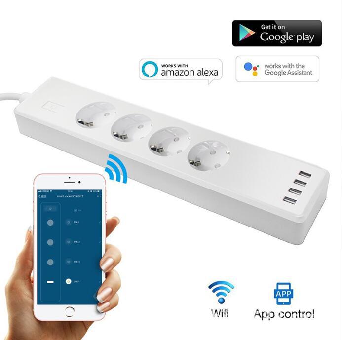 Tuya Smart Power Strip Tuya Smart Remote APP Sub-control European Smart Wiring Board Supports Alexa Voice