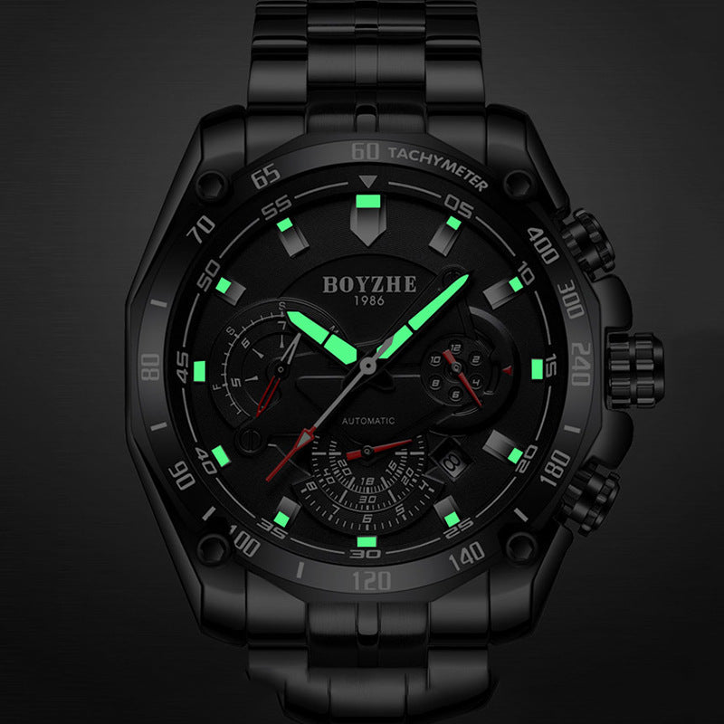 BOYZHE Certified Brand Watch Steel Belt Week Display Luminous Waterproof Fashion Sports Men Mechanical Watches