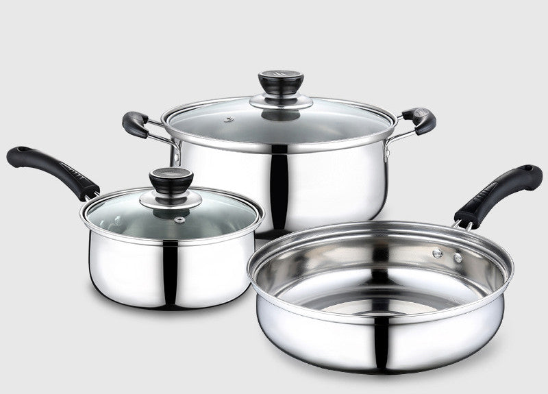 Stainless Steel Kitchenware Set Three-piece Pot Soup Pot Wok Kitchen Gift Gift Combo Set Pot