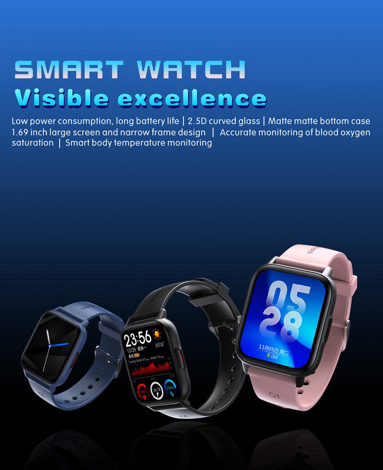 Large Screen Ym12 Smart Watch Bluetooth Heart Rate Blood Oxygen Temperature Sports Bracelet