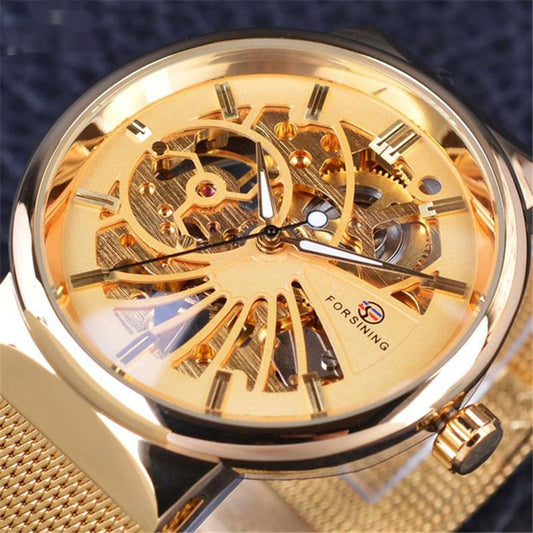 Woven Mesh Belt Waterproof Manual Mechanical Watch