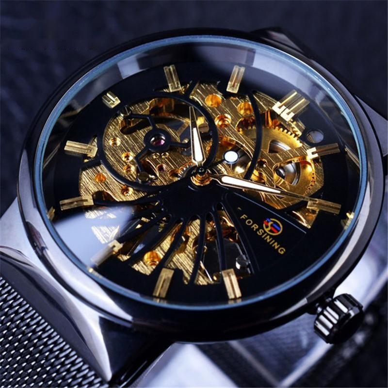 Woven Mesh Belt Waterproof Manual Mechanical Watch