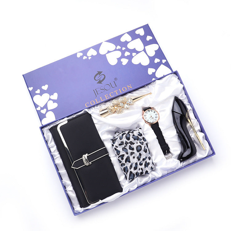 Fashion Long Wallet Scarf High Heels Perfume Quartz Watch and Hairpin Set