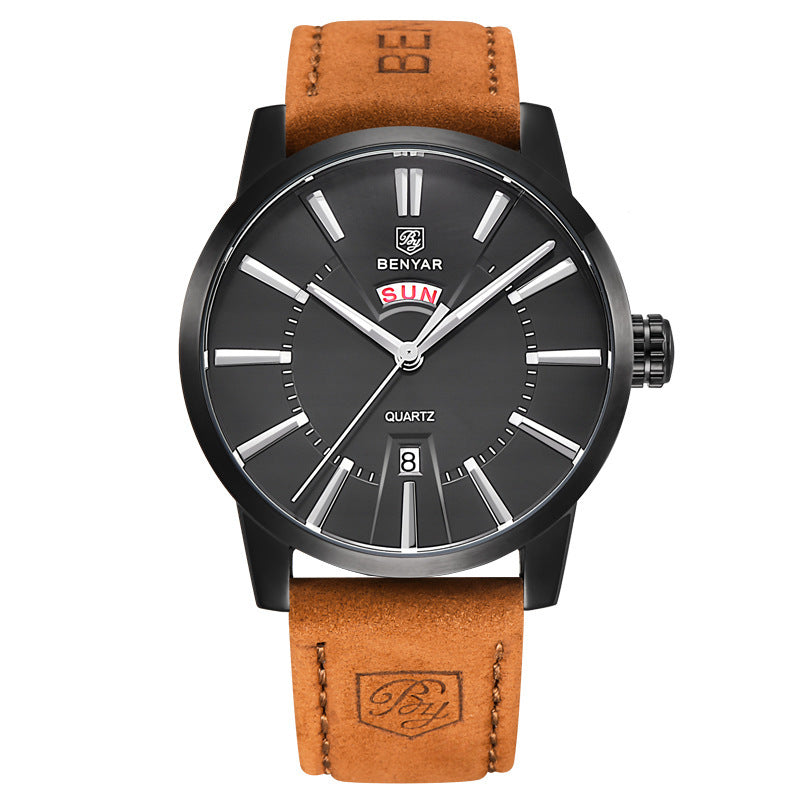 Binya Fashion Calendar Waterproof Steel Band Men's Watch