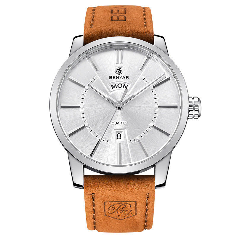 Binya Fashion Calendar Waterproof Steel Band Men's Watch