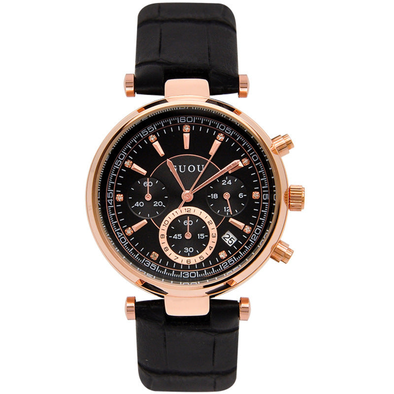 Multifunctional Quartz Watch Women's Leather Calendar Belt Watch