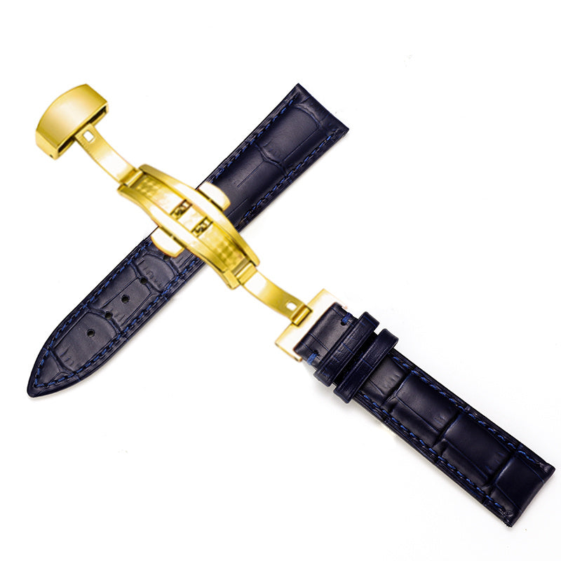 Watch Strap Leather Color Strap Butterfly Double Snap Buckle Accessories Men'S And Women'S Bracelet