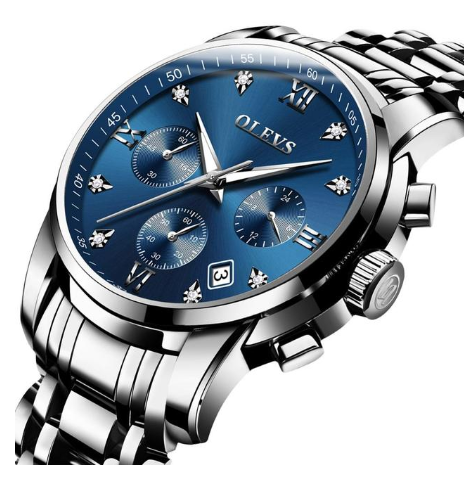 Luxury Brand Men Watches Chronograph Stainless Steel Waterproof Quartz Wristwatches Man Date Clock Blue Dial Relogio Masculino