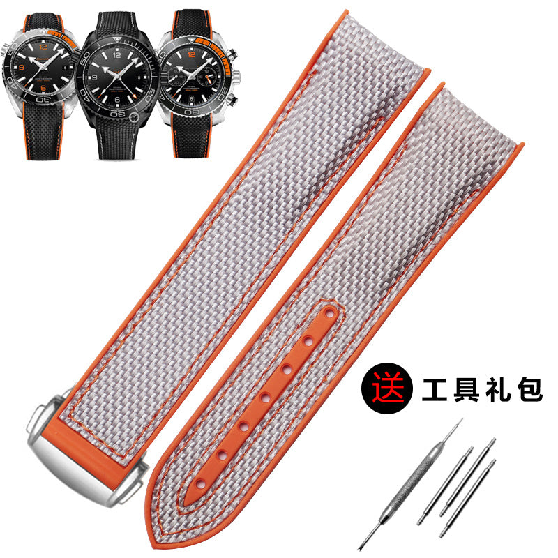 20mm 21mm 22mm Nylon Leather Rubber Watch Band Fit For Seamaster 300 Planet Ocean 600 Black Canvas Orange Silicone Strap