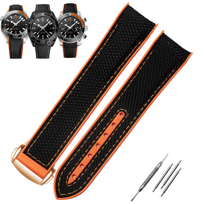 20mm 21mm 22mm Nylon Leather Rubber Watch Band Fit For Seamaster 300 Planet Ocean 600 Black Canvas Orange Silicone Strap