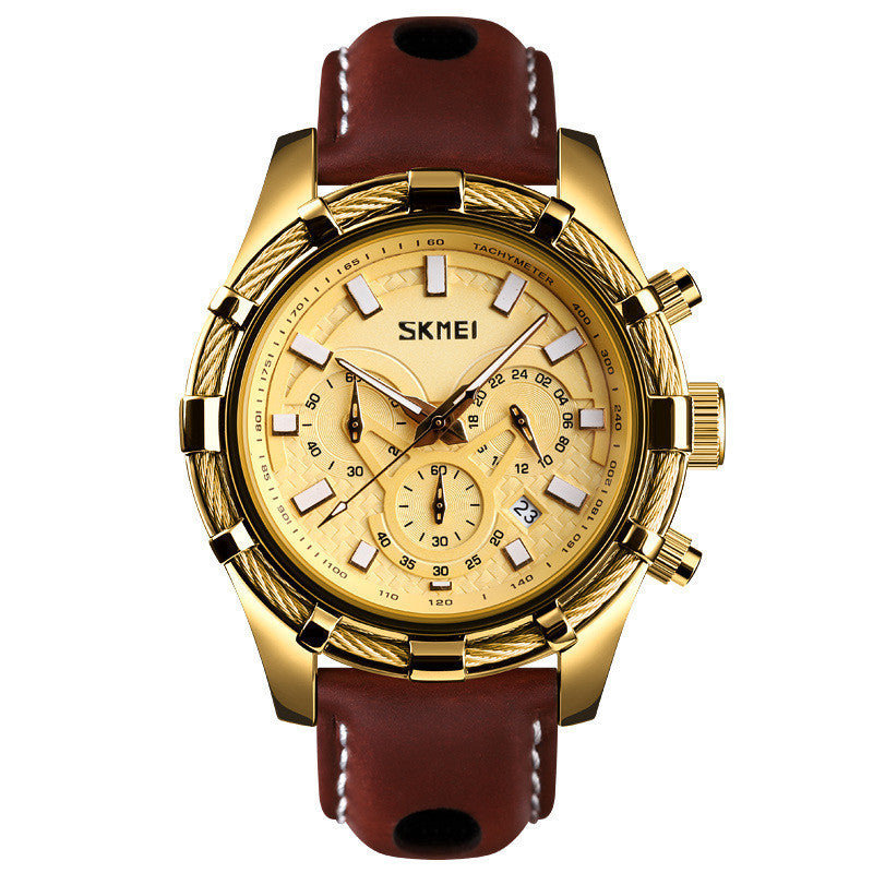 Business Casual Multi-function Quartz Watch Leather With Hole With Luminous Men's Watch