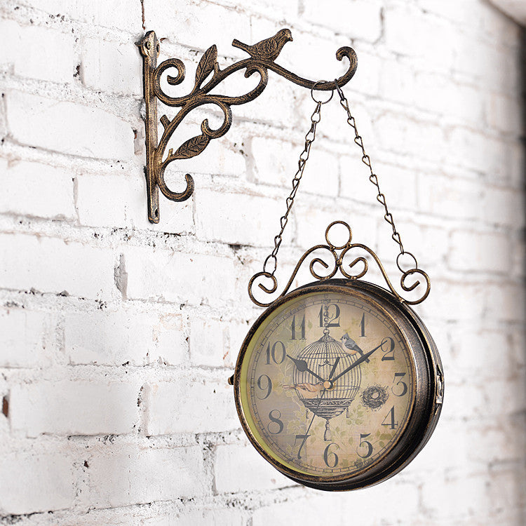 European And American Retro Creative Double-Sided Wall Clock Simple Iron Clock