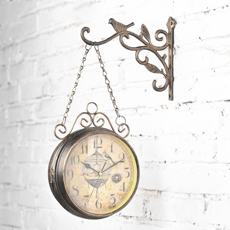 European And American Retro Creative Double-Sided Wall Clock Simple Iron Clock