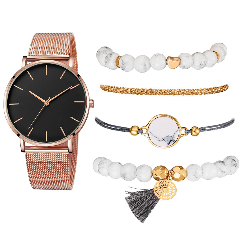 Casual Ladies Watch Alloy Pin Buckle Strap Wrist Watch With Bracelet Combination Spot Wholesale