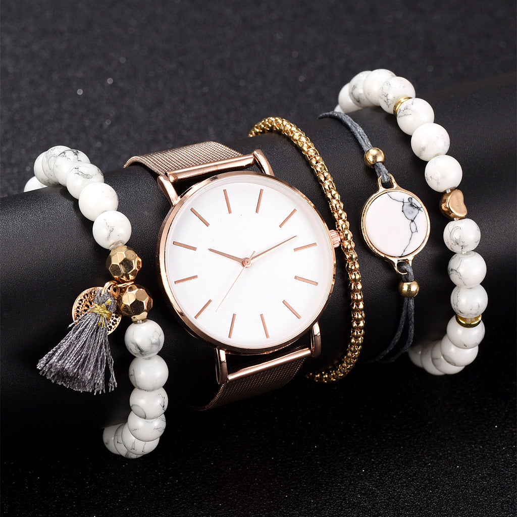 Casual Ladies Watch Alloy Pin Buckle Strap Wrist Watch With Bracelet Combination Spot Wholesale