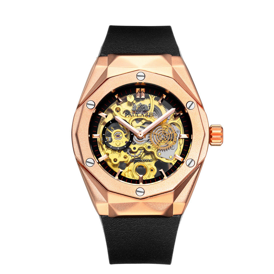 Automatic Mechanical Hollow Rose Gold Tape Men's Watch