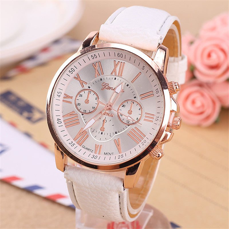 Fashion Three Eyes Roman Quartz Watch Women's Electronic Quartz Strap Watch