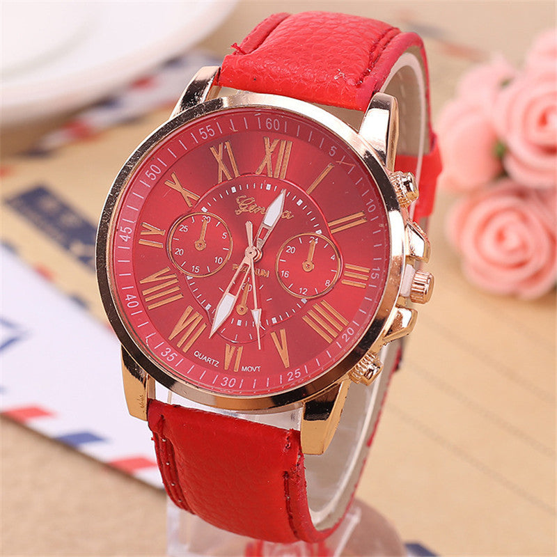 Fashion Three Eyes Roman Quartz Watch Women's Electronic Quartz Strap Watch