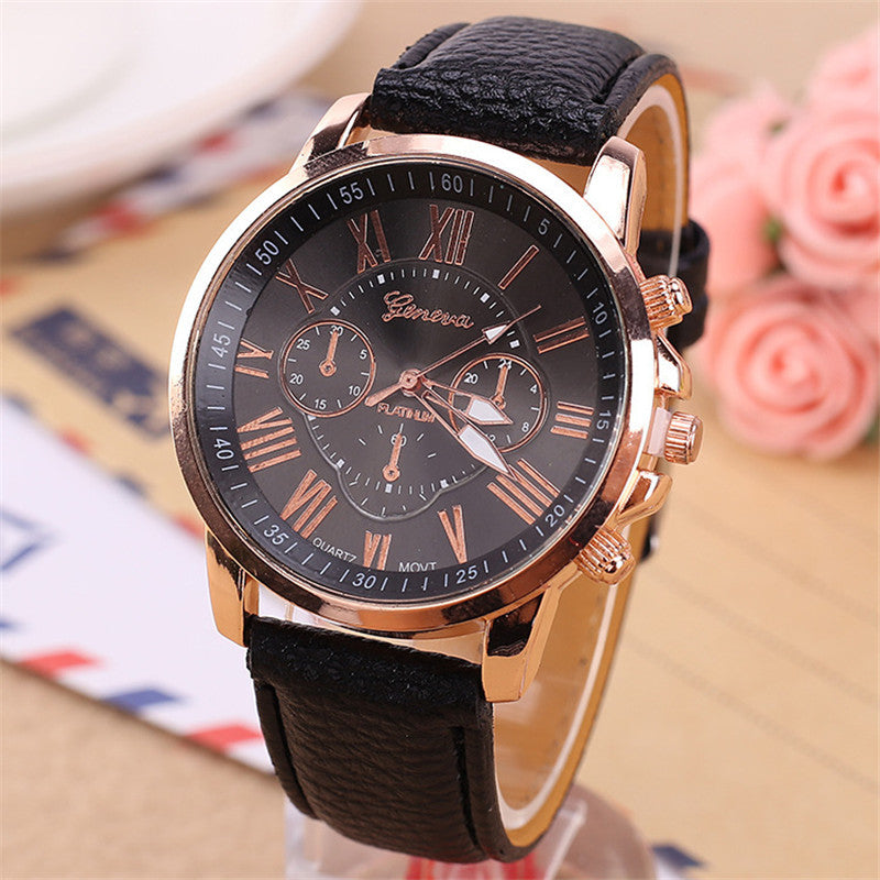 Fashion Three Eyes Roman Quartz Watch Women's Electronic Quartz Strap Watch