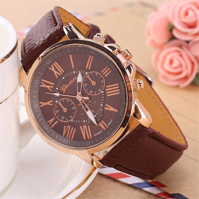 Fashion Three Eyes Roman Quartz Watch Women's Electronic Quartz Strap Watch