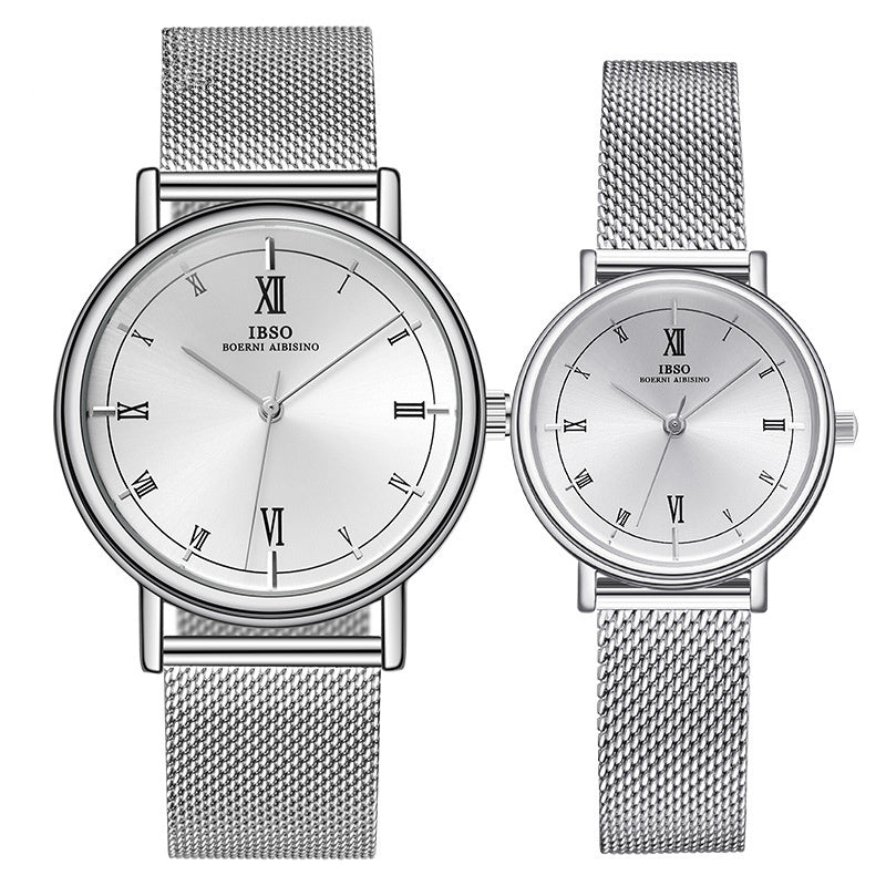 Fashion Couple Quartz Watch Ultra-thin Stainless Steel Mesh Belt