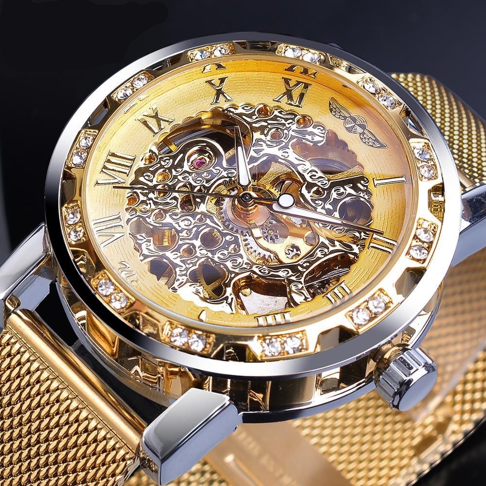 Popular Rhinestone Hollow Mesh Belt Mechanical Watch