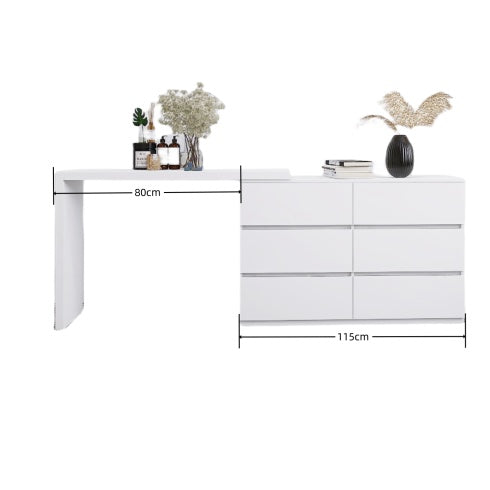 Extended Desktop 6 Drawers Chest Of Drawer Without Handle White Color Vanity