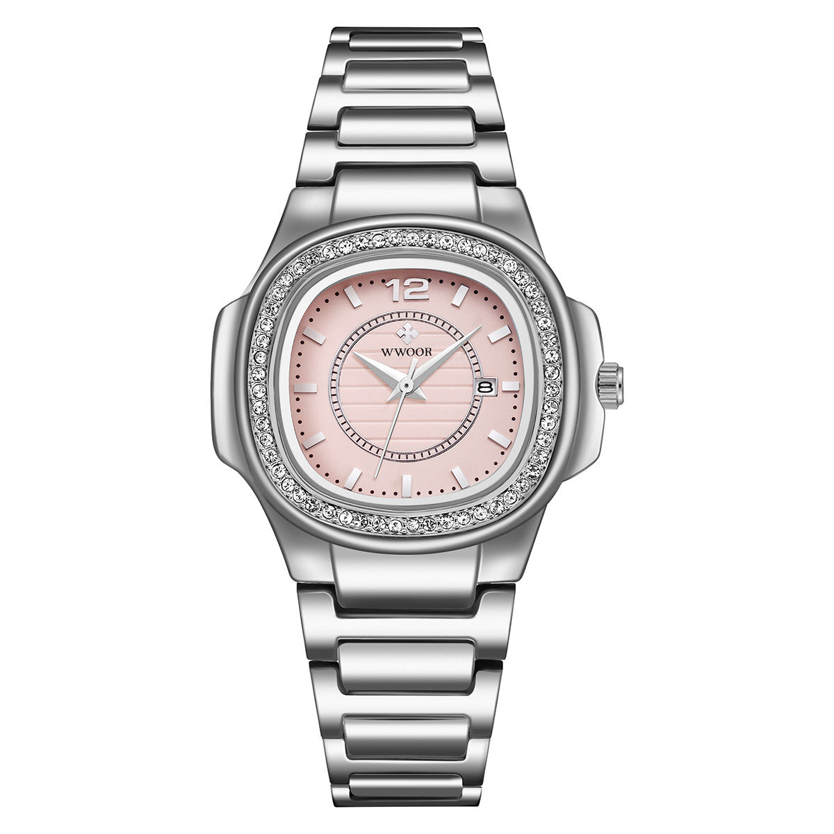 Women's watch with steel band inlaid with diamond