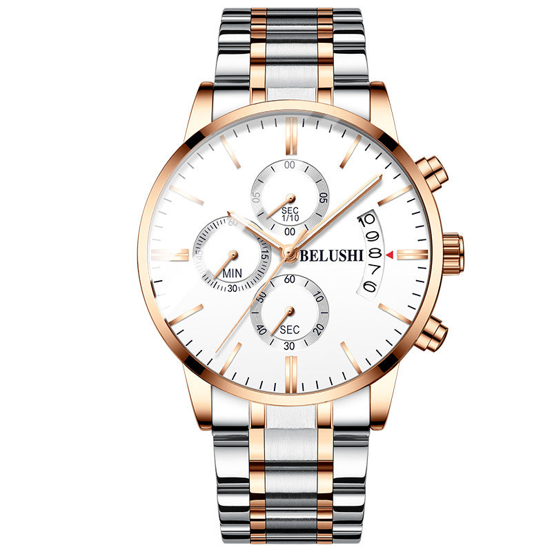 Three-eye six-hand timer calendar high-end watch