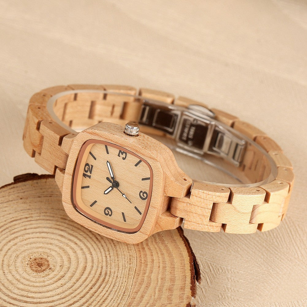 Bamboo Wood Square Gold Digital Face Watch