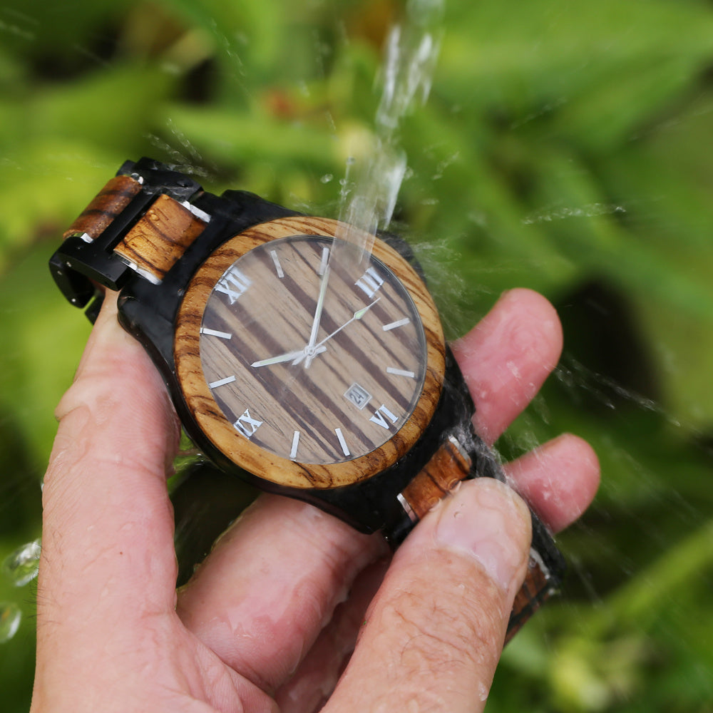 Men Quartz Sandalwood Watch Black