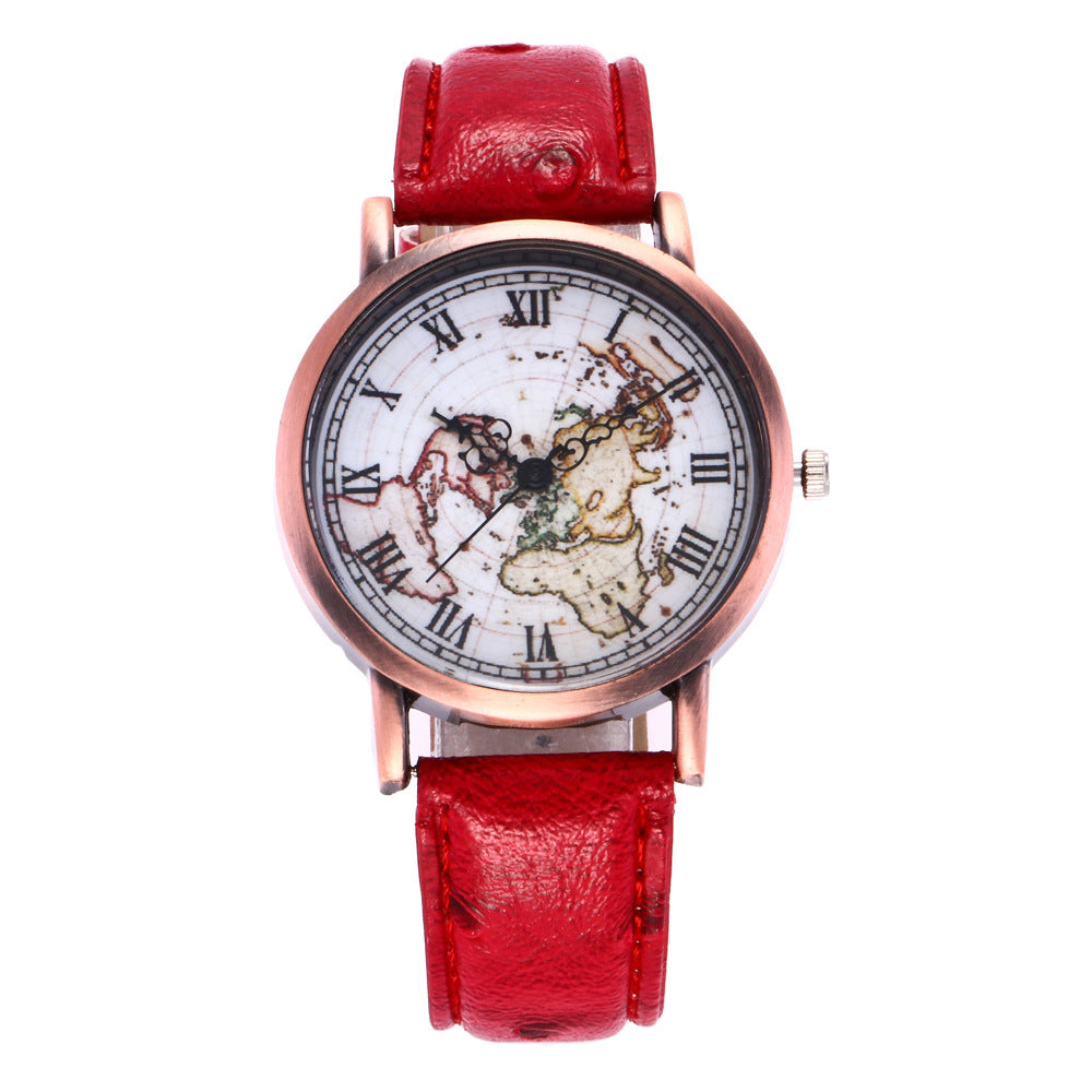 Ancient style world map Rome digital personality quartz watch creative note pointers leisure Watch