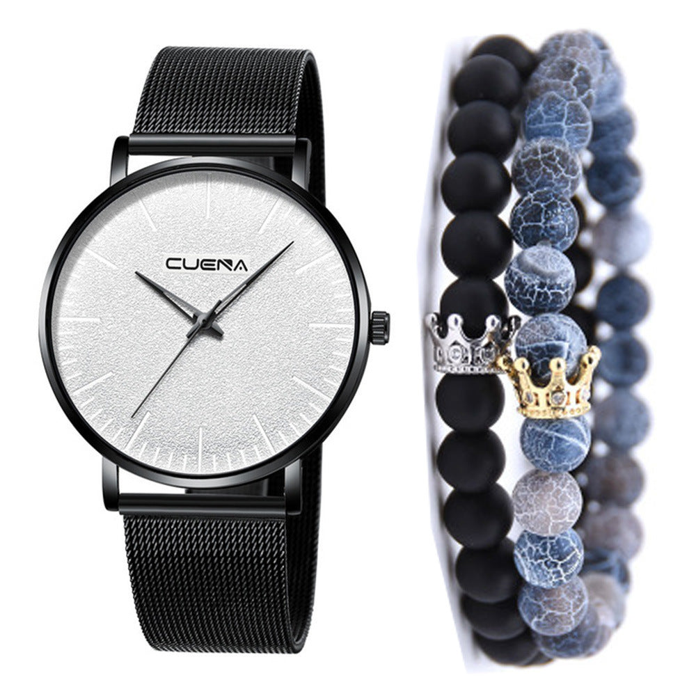 Business Mesh Band Quartz Watch Bracelet Set 3PCS Set