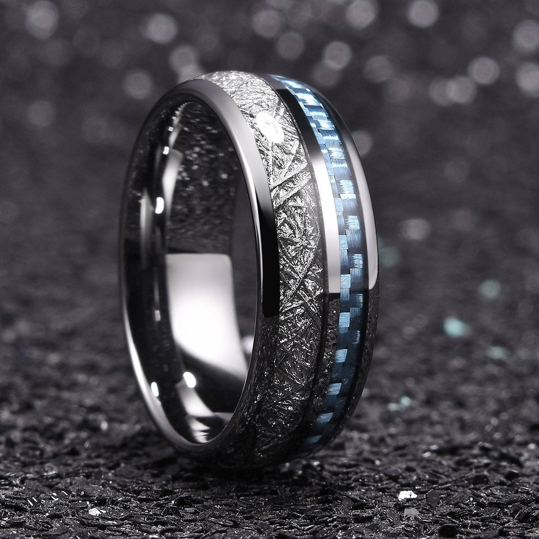 Stainless Steel Inlaid Silver Foil Carbon Fiber Men's Domineering Fashion Ring