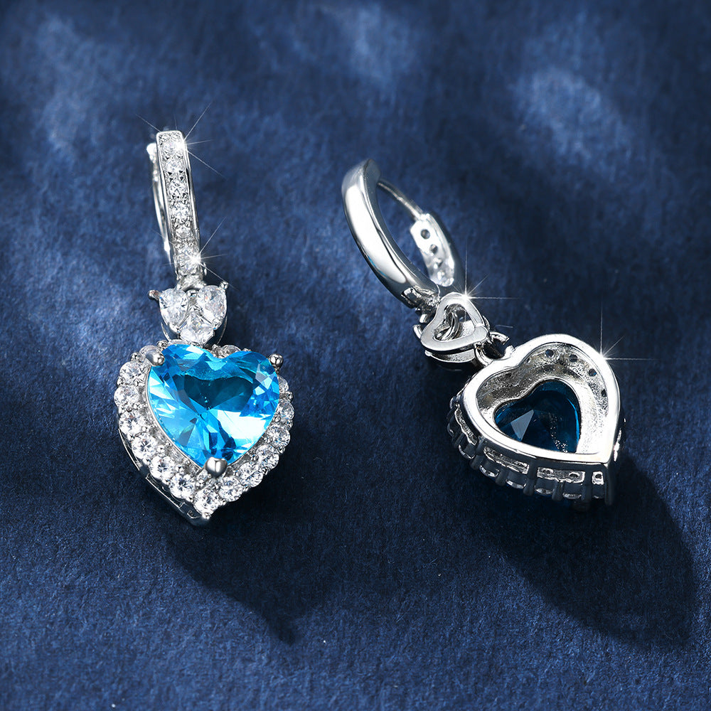 Platinum Topaz Blue Zircon Heart Of The Ocean Ear Clip