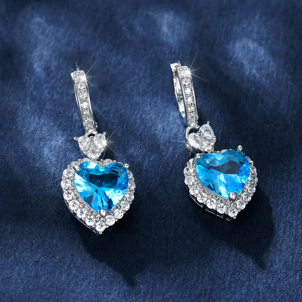 Platinum Topaz Blue Zircon Heart Of The Ocean Ear Clip