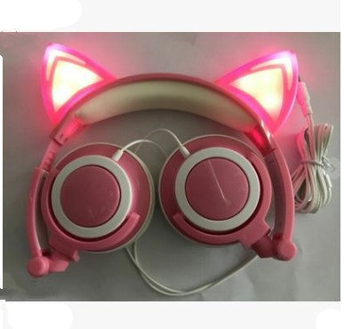 Cat ear head-mounted luminous foldable mobile phone music headset