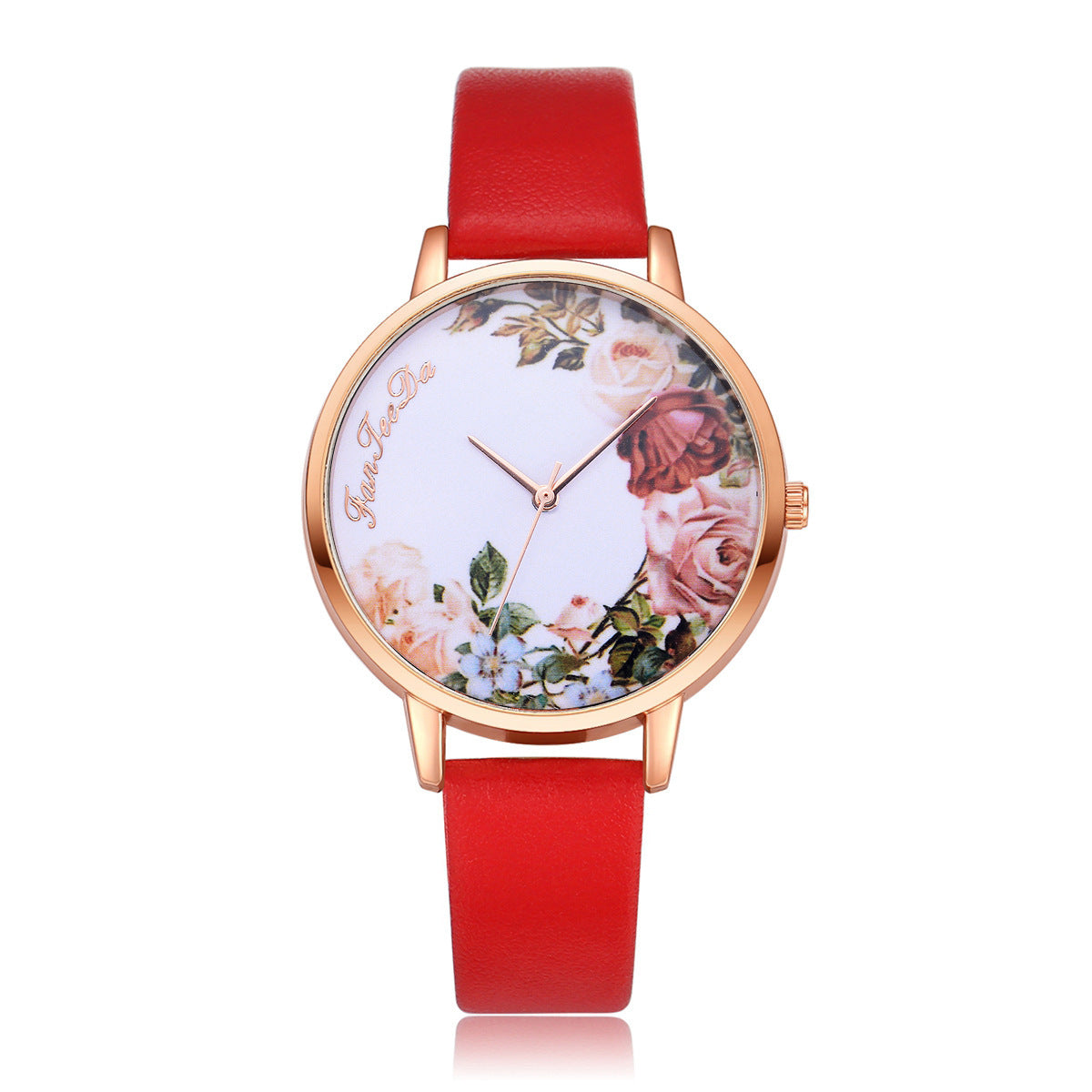 Pastoral style flower pattern thin strap quartz watch