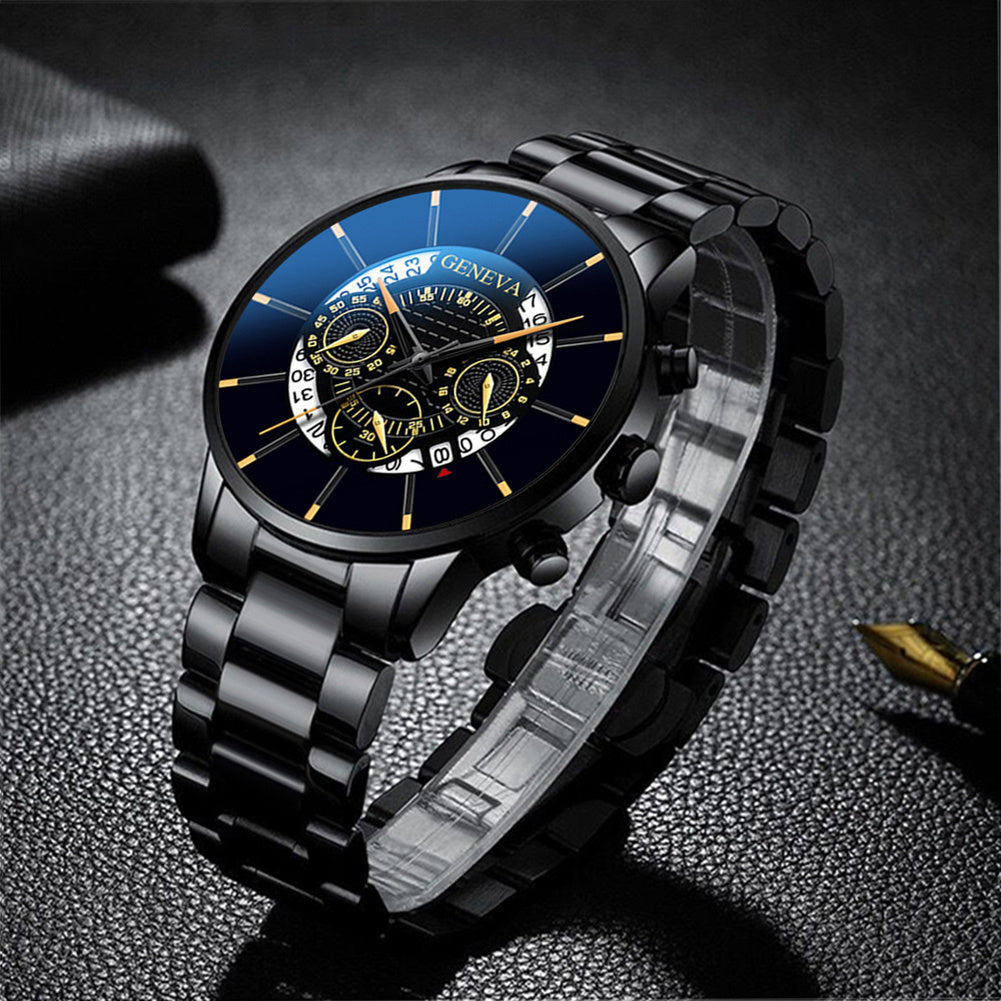 Stainless steel calendar casual quartz watch