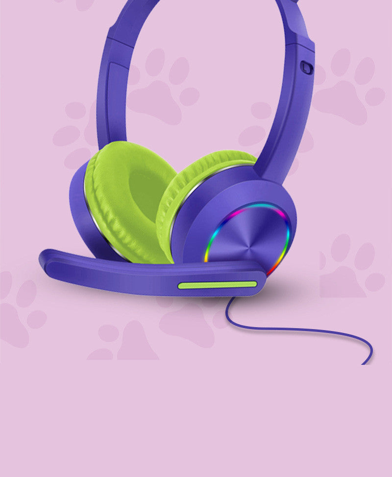 Luminous cat ear headset headset wired headset