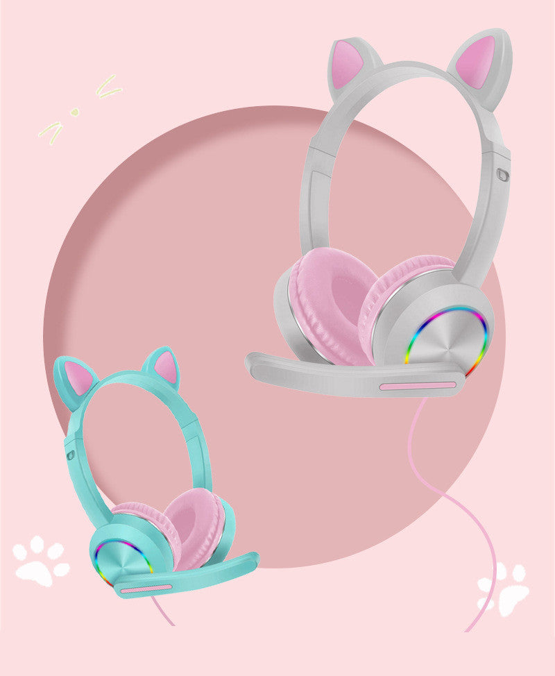 Luminous cat ear headset headset wired headset