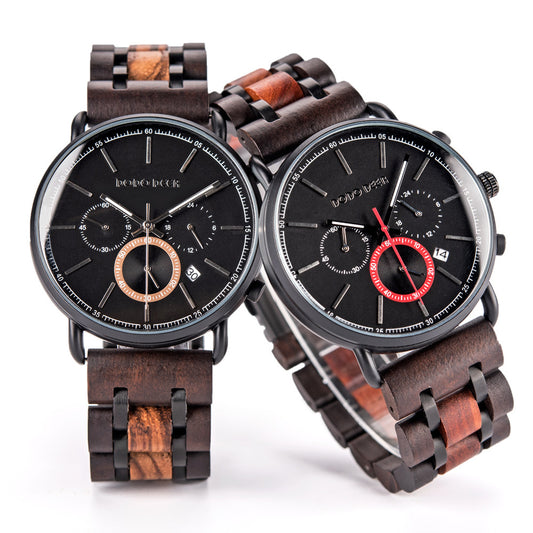 Wooden men's quartz watch