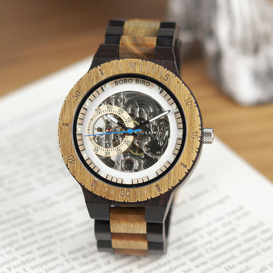 Automatic wooden mechanical luxury men's watch