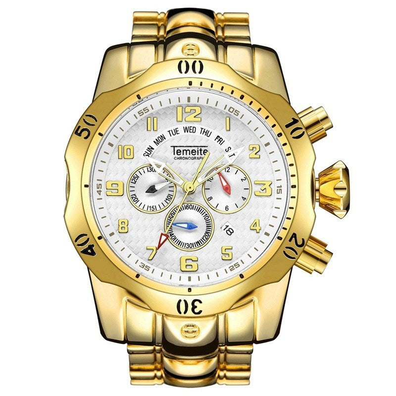 Waterproof quartz watch with large dial